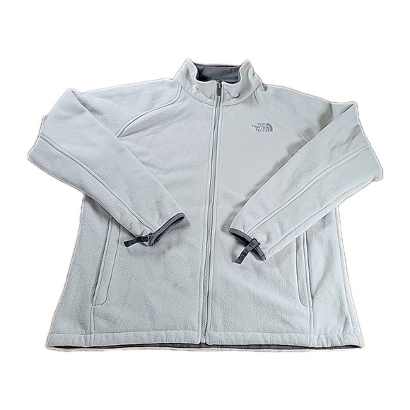THE NORTH FACE Womens Jacket XL WHITE GRAY  Zip Up Fleece Pockets Casual - Picture 1 of 9